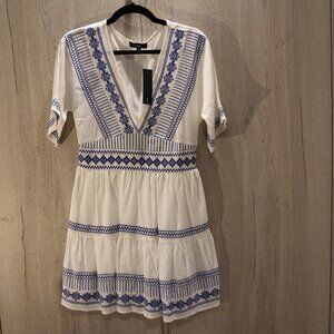 Lulu's Gone to Greece White Embroidered Short Sleeve V-Neck Mini Dress